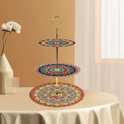 3-Tiered Round Flower Mandala Acrylic Serving Tray Diamond Painting