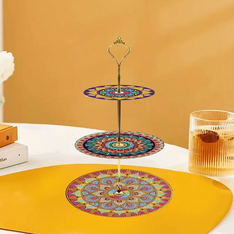 3-Tiered Round Flower Mandala Acrylic Serving Tray Diamond Painting