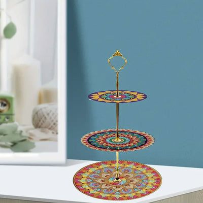 3-Tiered Round Flower Mandala Acrylic Serving Tray Diamond Painting