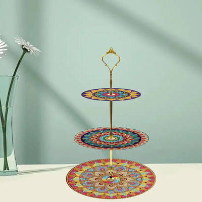 3-Tiered Round Flower Mandala Acrylic Serving Tray Diamond Painting