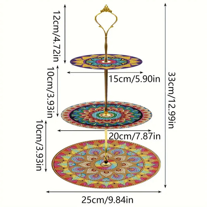 3-Tiered Round Flower Mandala Acrylic Serving Tray Diamond Painting