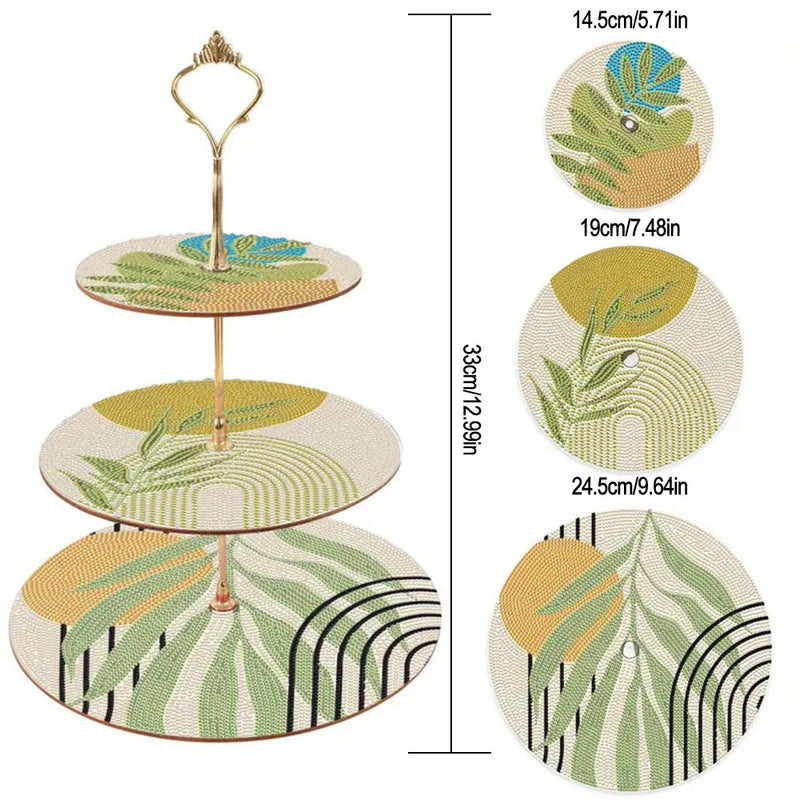 3-Tiered Green Leaves Acrylic Serving Tray Diamond Painting