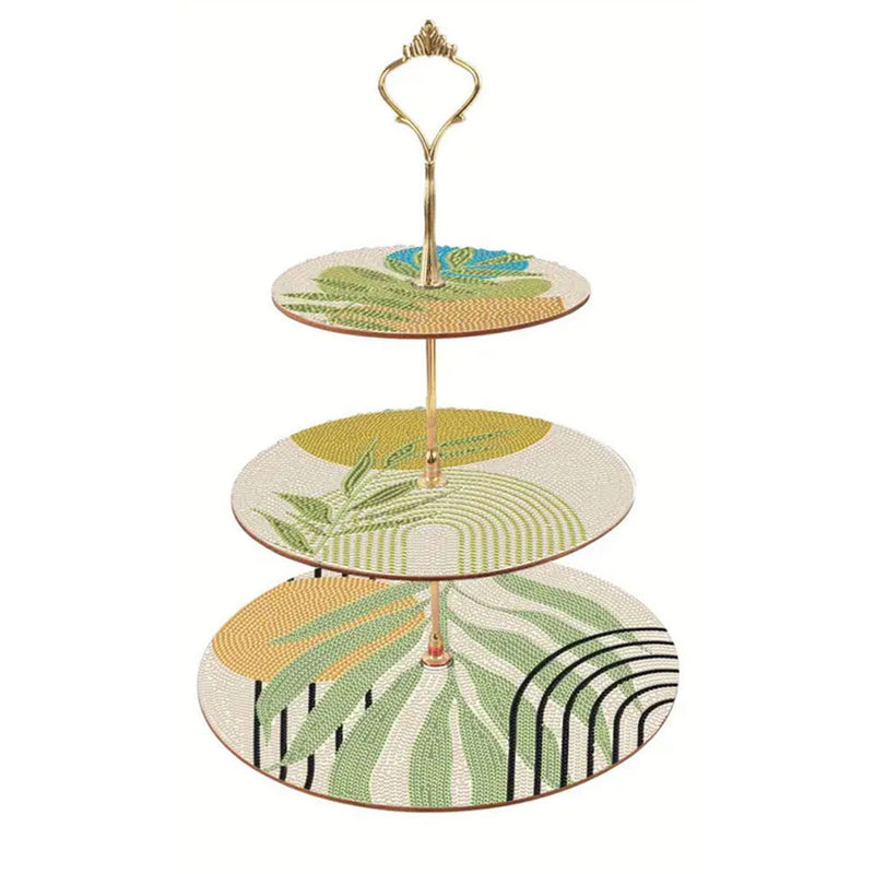 3-Tiered Green Leaves Acrylic Serving Tray Diamond Painting