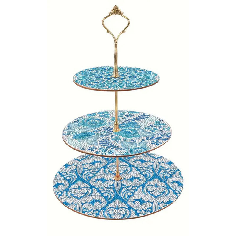 3-Tiered Blue and White Floral Pattern Acrylic Serving Tray Diamond Painting