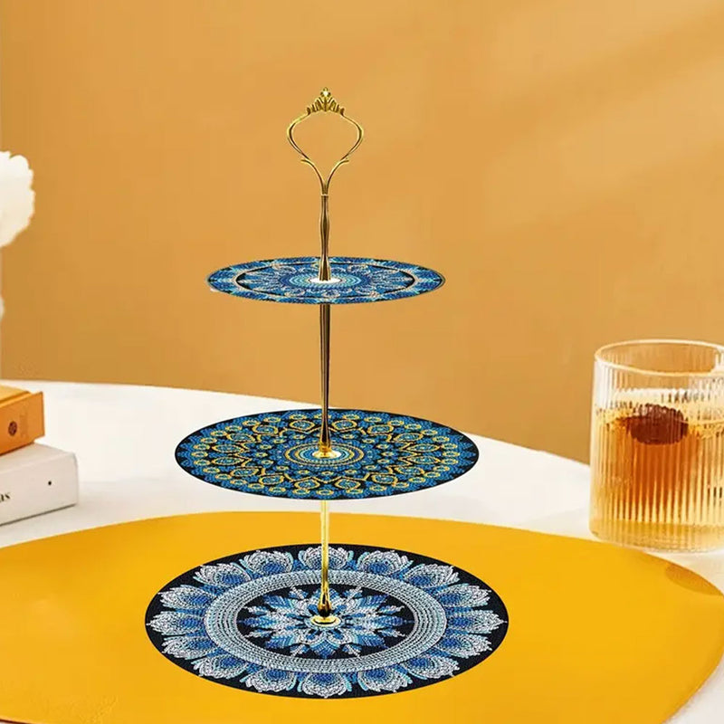 3-Tiered Blue Mandala Acrylic Serving Tray Diamond Painting