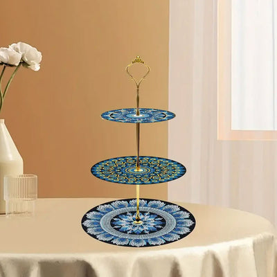 3-Tiered Blue Mandala Acrylic Serving Tray Diamond Painting