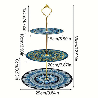 3-Tiered Blue Mandala Acrylic Serving Tray Diamond Painting