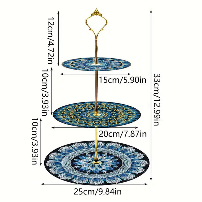 3-Tiered Blue Mandala Acrylic Serving Tray Diamond Painting