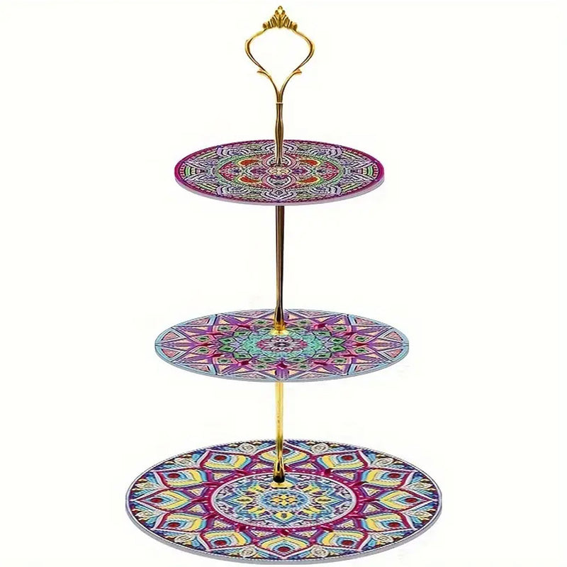 3-Tiered Purple Mandala Acrylic Serving Tray Diamond Painting