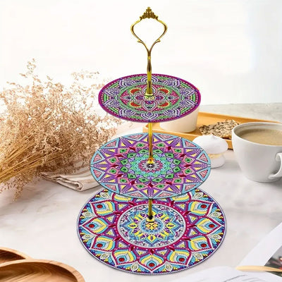 3-Tiered Purple Mandala Acrylic Serving Tray Diamond Painting