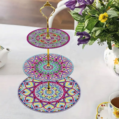 3-Tiered Purple Mandala Acrylic Serving Tray Diamond Painting