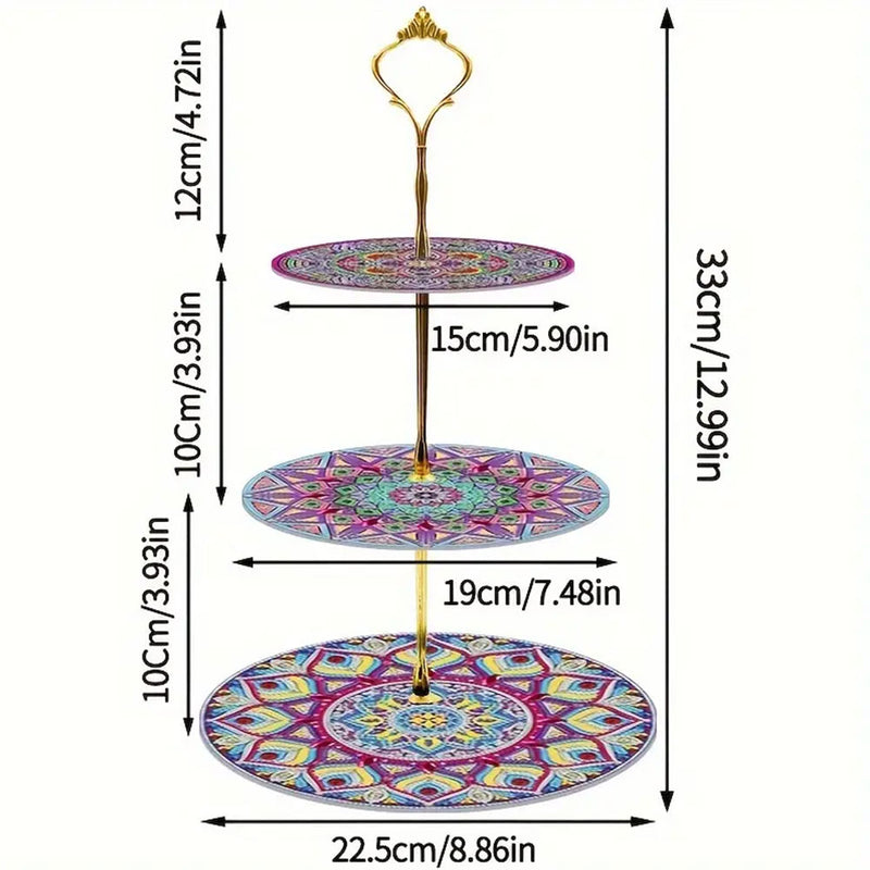 3-Tiered Purple Mandala Acrylic Serving Tray Diamond Painting