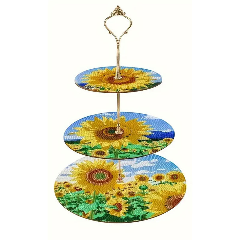 3-Tiered Sunflower under Blue Sky Acrylic Serving Tray Diamond Painting