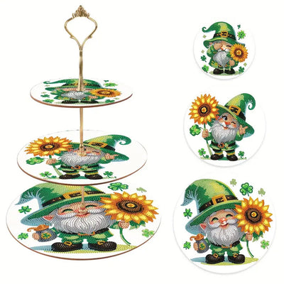 3-Tiered Gnome and Sunflower Acrylic Serving Tray Diamond Painting