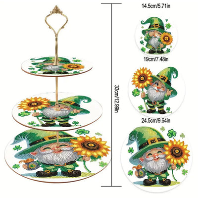 3-Tiered Gnome and Sunflower Acrylic Serving Tray Diamond Painting