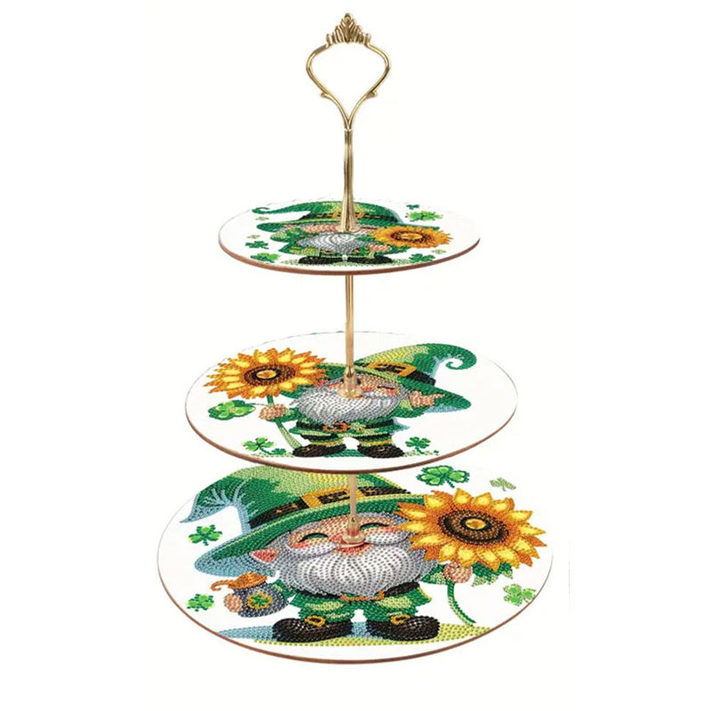 3-Tiered Gnome and Sunflower Acrylic Serving Tray Diamond Painting