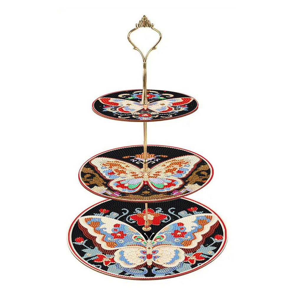 3-Tiered Butterfly in Darkness Acrylic Serving Tray Diamond Painting