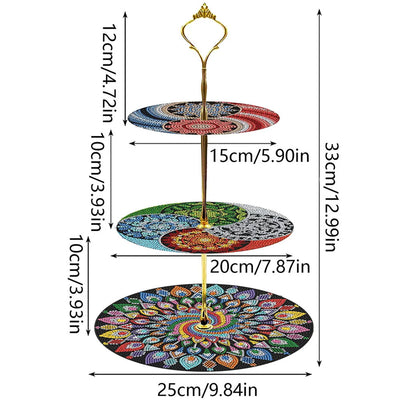 3-Tiered Colorful Spiral  Mandala Acrylic Serving Tray Diamond Painting