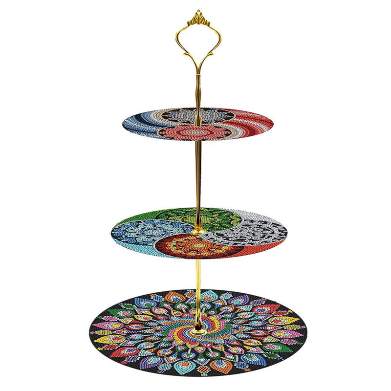 3-Tiered Colorful Spiral  Mandala Acrylic Serving Tray Diamond Painting