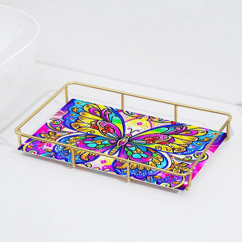 Special Shaped Colorful Butterfly Acrylic + Alloy Bathroom Tray Diamond Painting