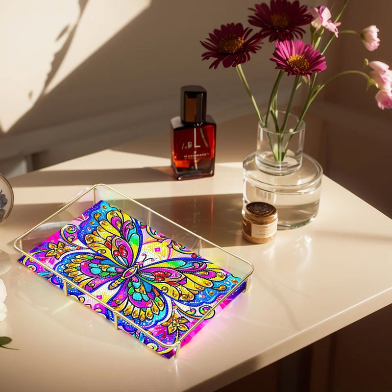 Special Shaped Colorful Butterfly Acrylic + Alloy Bathroom Tray Diamond Painting