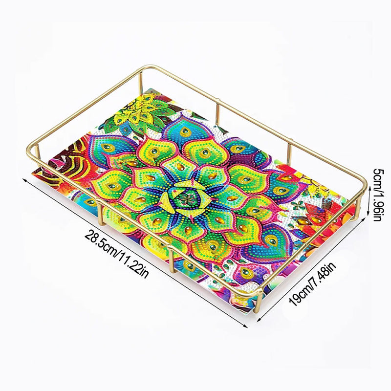 Special Shaped Green Plant Mandala Acrylic + Alloy Bathroom Tray Diamond Painting