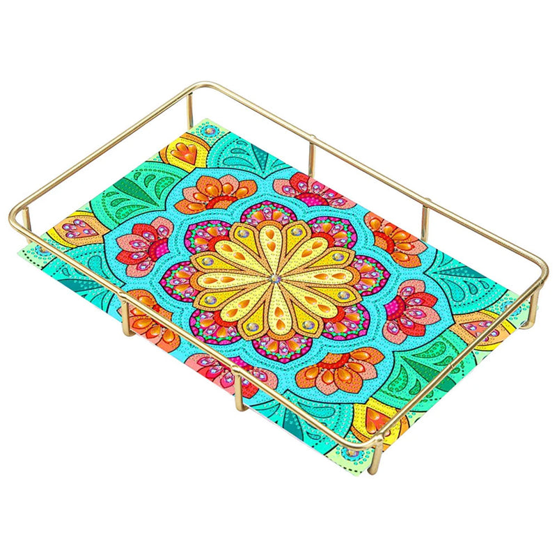 Special Shaped Green Yellow Flower Acrylic + Alloy Bathroom Tray Diamond Painting