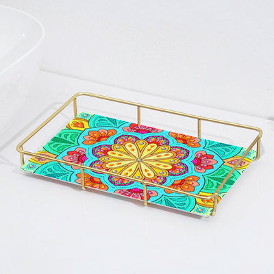 Special Shaped Green Yellow Flower Acrylic + Alloy Bathroom Tray Diamond Painting