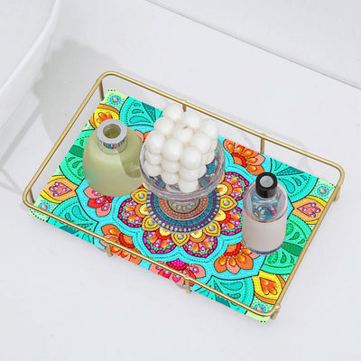 Special Shaped Green Yellow Flower Acrylic + Alloy Bathroom Tray Diamond Painting