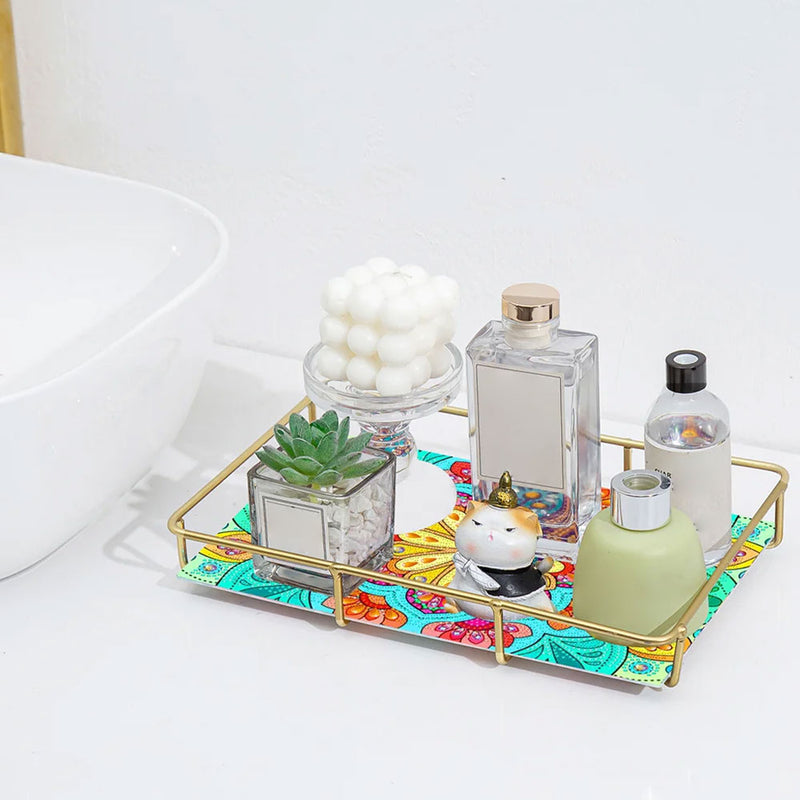 Special Shaped Green Yellow Flower Acrylic + Alloy Bathroom Tray Diamond Painting