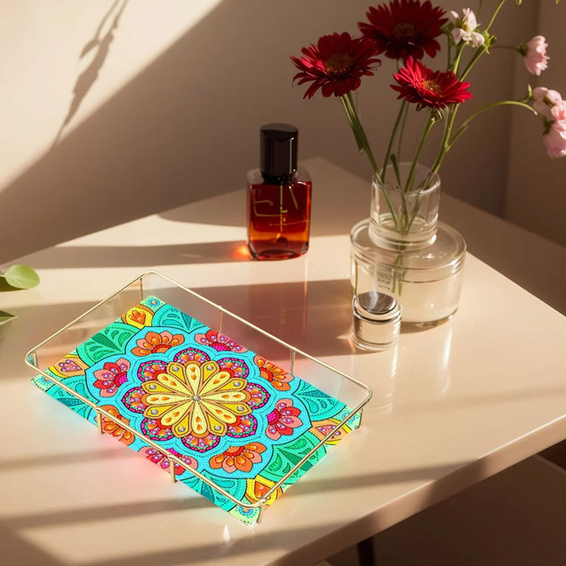 Special Shaped Green Yellow Flower Acrylic + Alloy Bathroom Tray Diamond Painting