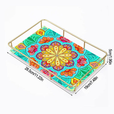 Special Shaped Green Yellow Flower Acrylic + Alloy Bathroom Tray Diamond Painting