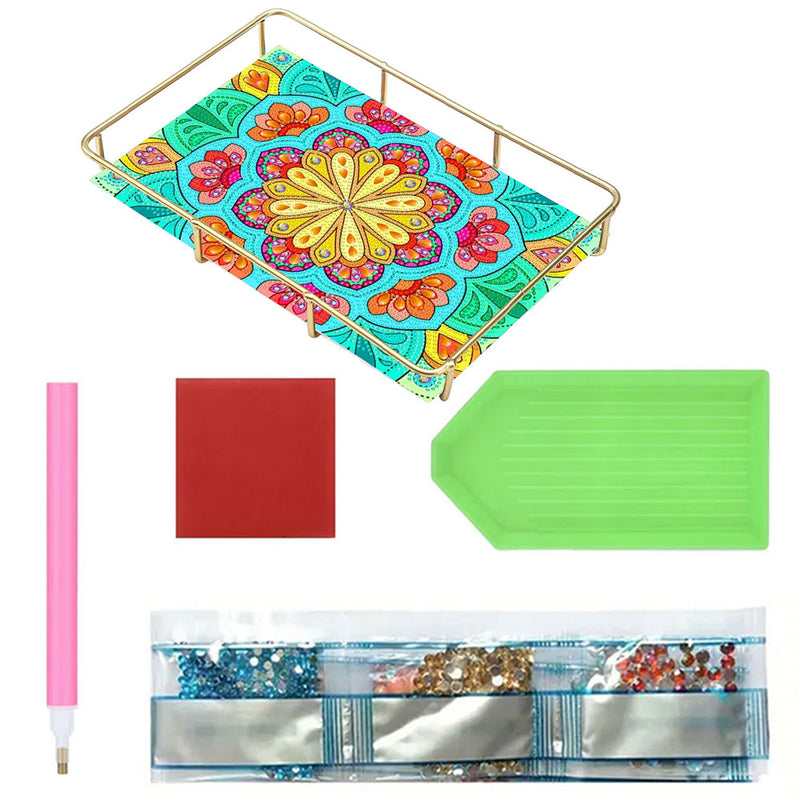 Special Shaped Green Yellow Flower Acrylic + Alloy Bathroom Tray Diamond Painting