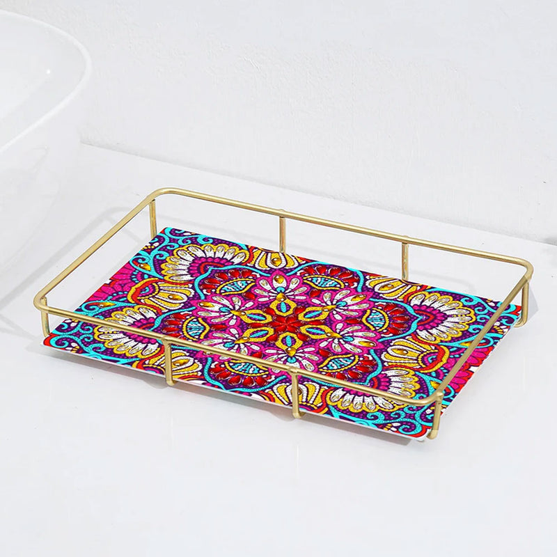 Special Shaped Purple Red Mandala Acrylic + Alloy Bathroom Tray Diamond Painting