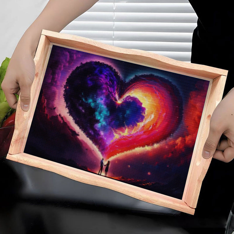 Couple under Heart-Shaped Sky Wooden Serving Tray Diamond Painting