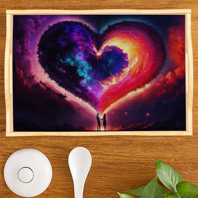 Couple under Heart-Shaped Sky Wooden Serving Tray Diamond Painting