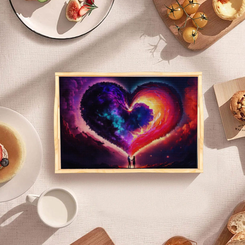 Couple under Heart-Shaped Sky Wooden Serving Tray Diamond Painting