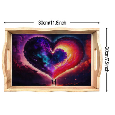 Couple under Heart-Shaped Sky Wooden Serving Tray Diamond Painting