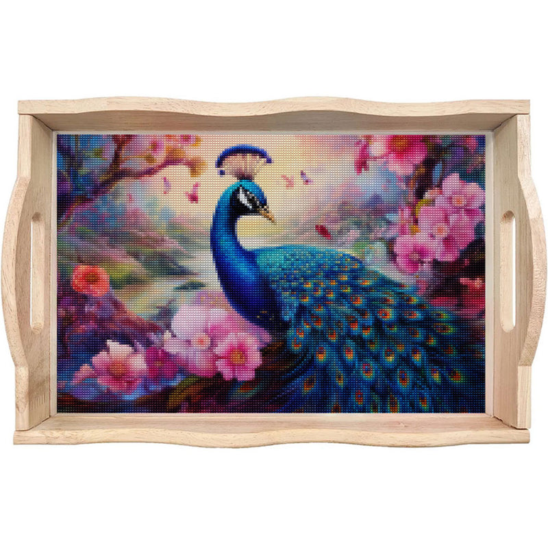 Peacock in the Valley Wooden Serving Tray Diamond Painting