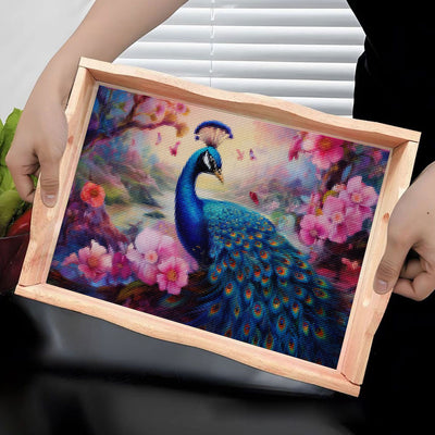 Peacock in the Valley Wooden Serving Tray Diamond Painting