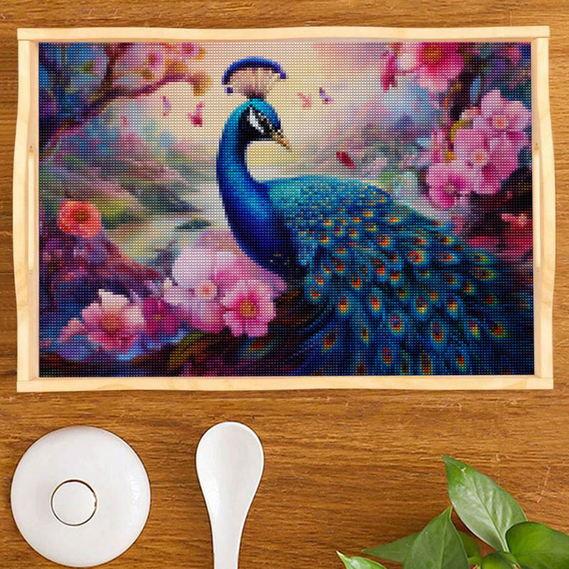 Peacock in the Valley Wooden Serving Tray Diamond Painting