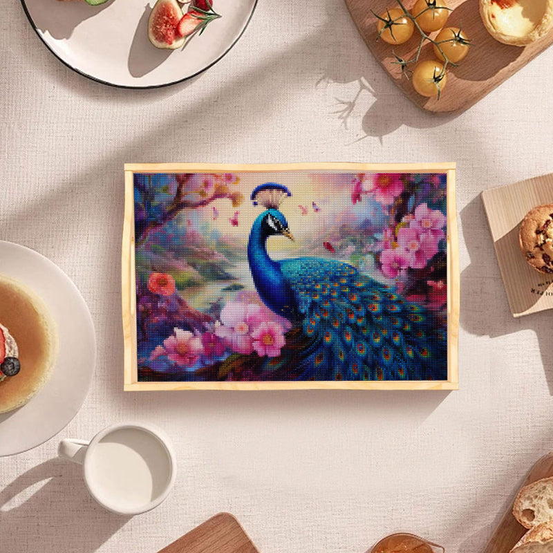 Peacock in the Valley Wooden Serving Tray Diamond Painting