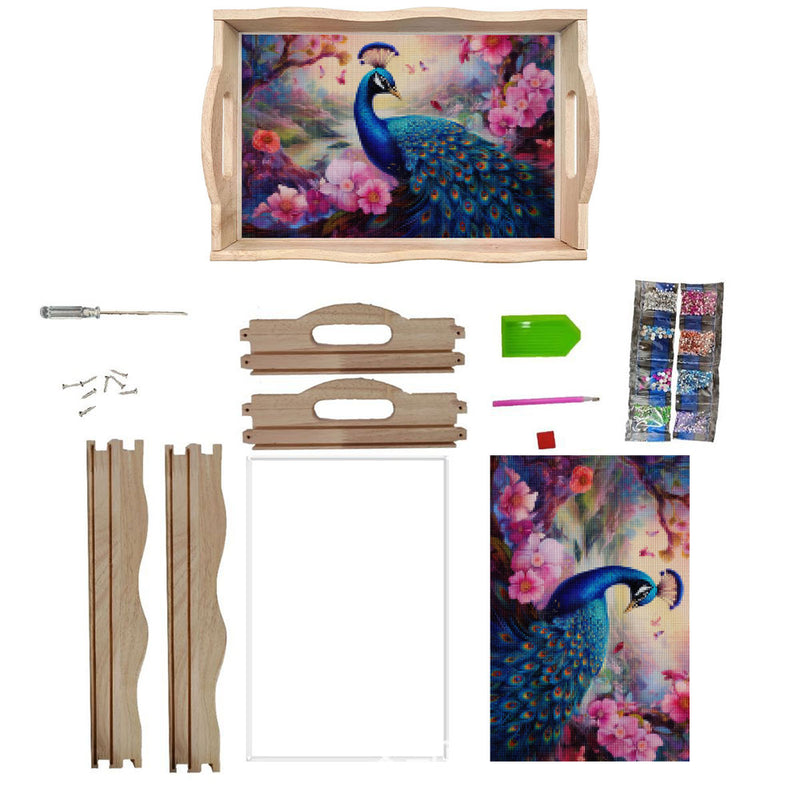 Peacock in the Valley Wooden Serving Tray Diamond Painting