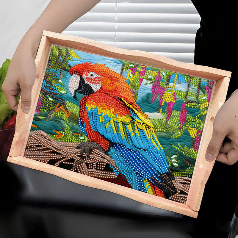 Parrot in the Forest Wooden Serving Tray Diamond Painting