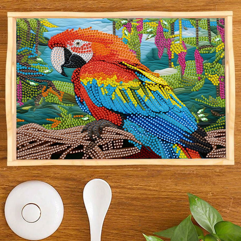 Parrot in the Forest Wooden Serving Tray Diamond Painting