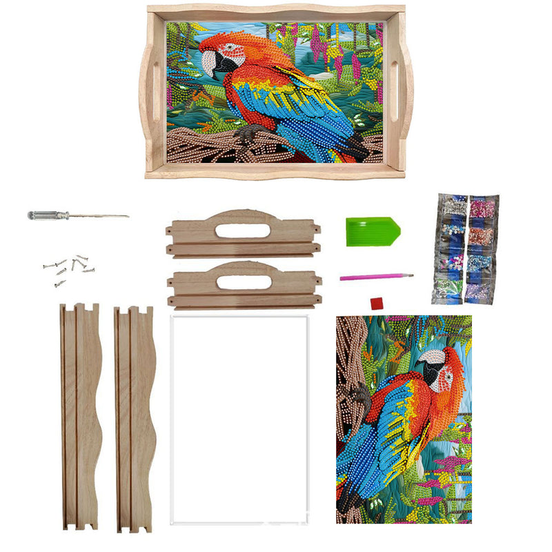 Parrot in the Forest Wooden Serving Tray Diamond Painting