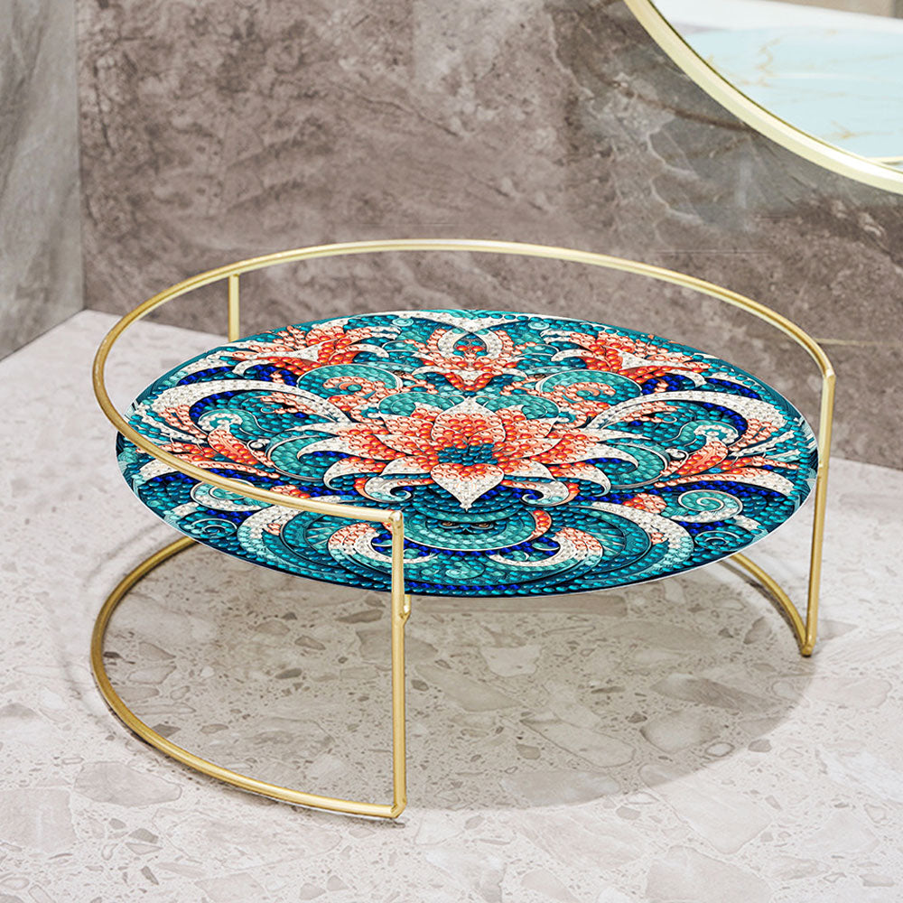 Abstract Green Flower Mandala Acrylic + Alloy Bathroom Tray Diamond Painting