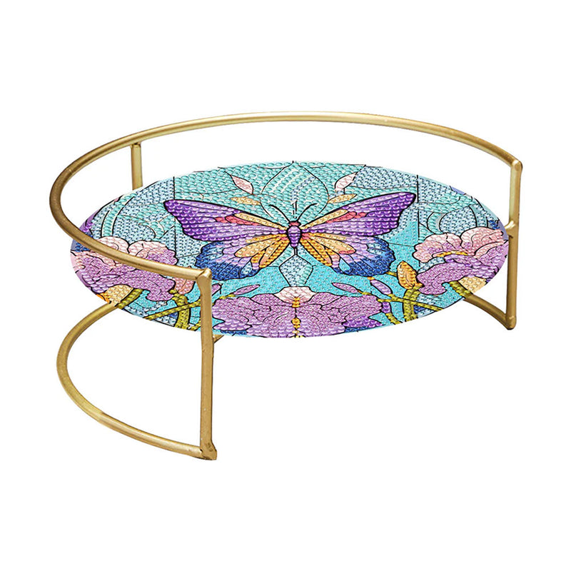 Purple Butterfly and Flower Acrylic + Alloy Bathroom Tray Diamond Painting