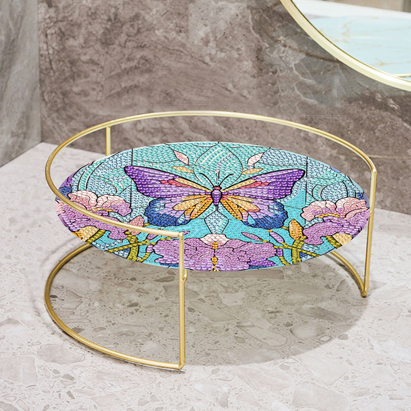 Purple Butterfly and Flower Acrylic + Alloy Bathroom Tray Diamond Painting