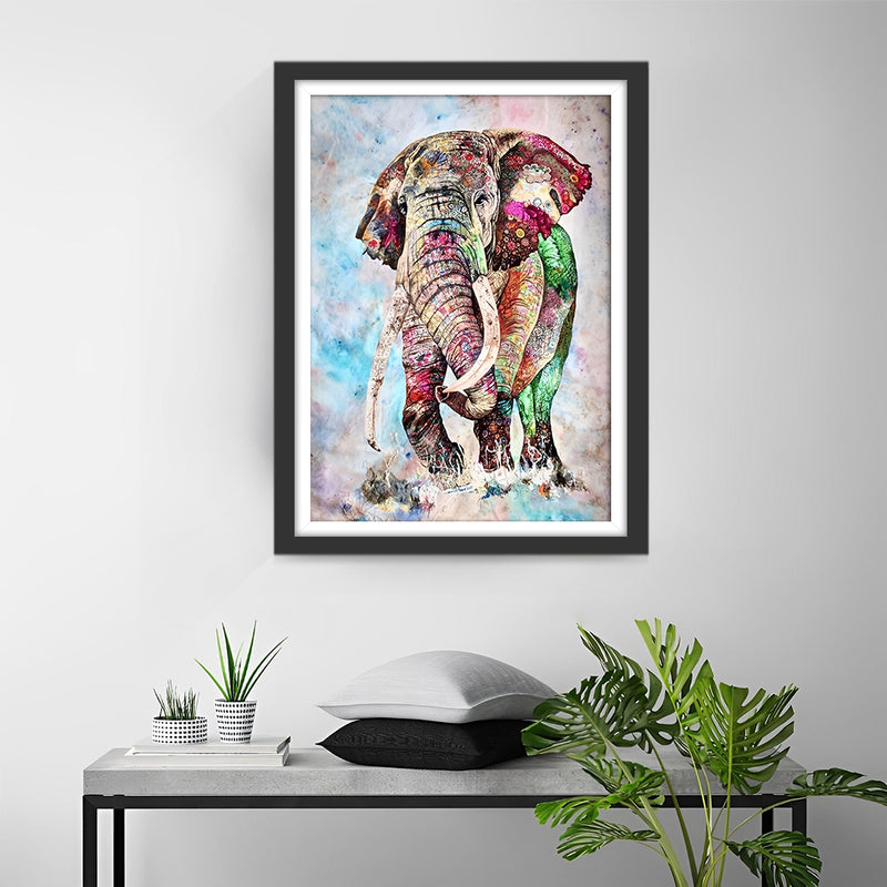 Colorful Elephant Playing in Water Diamond Painting